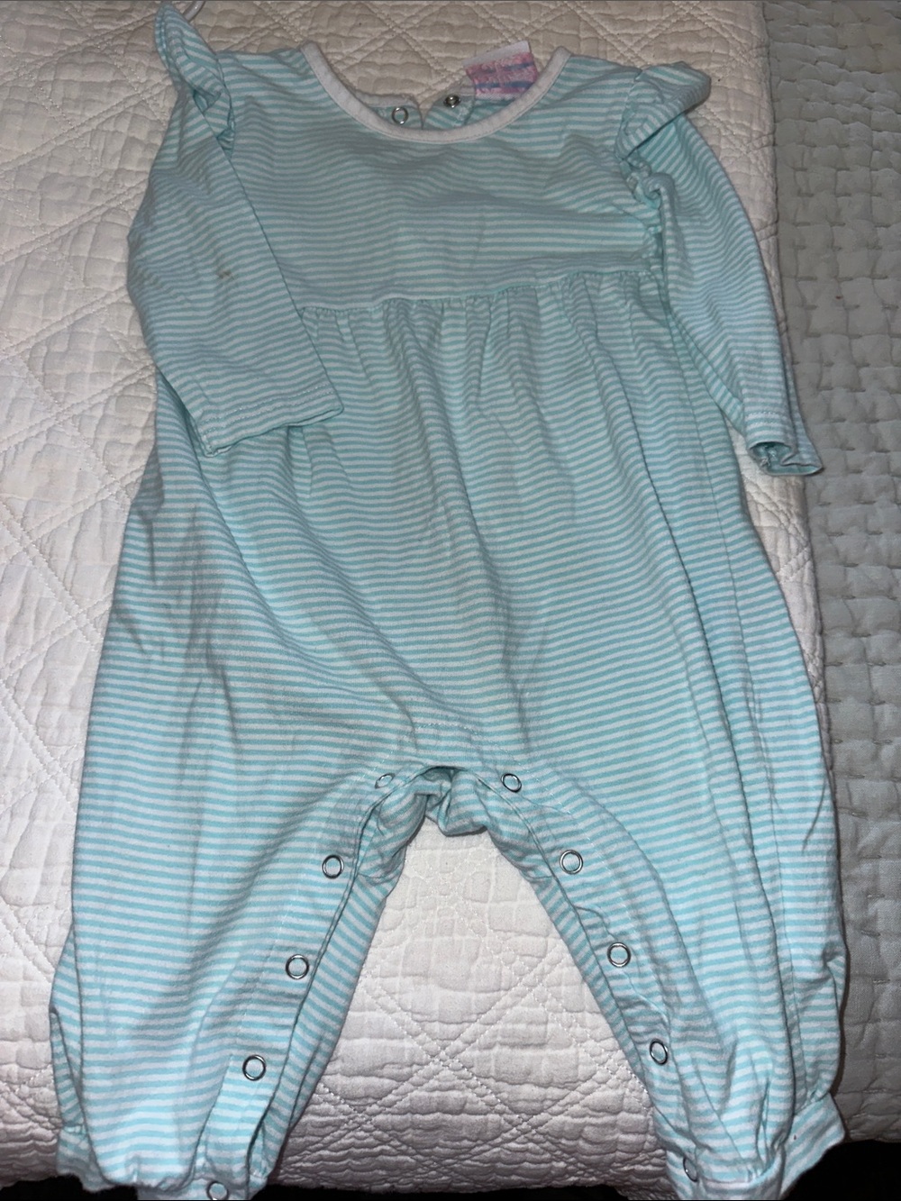 Long Sleeve Mint Stripe Baby One-Piece Bodysuit with Snap Closures